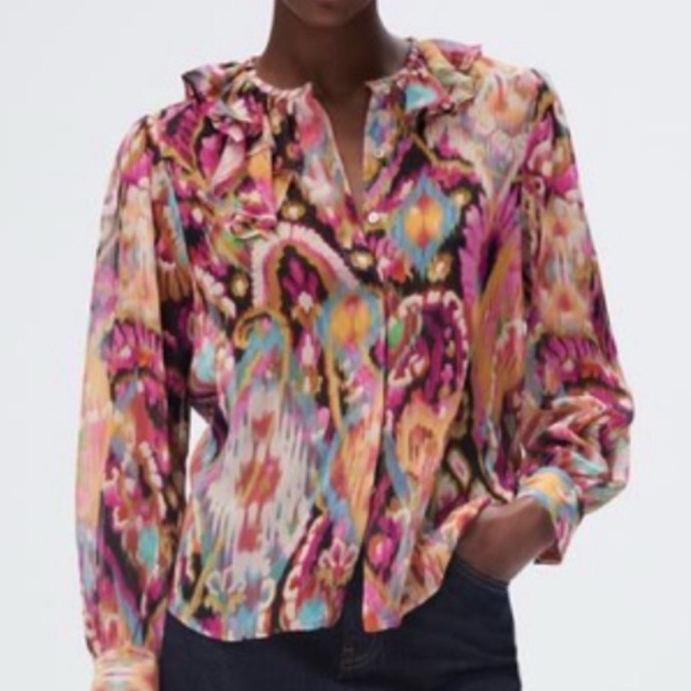 Zara Sheer Ruffle Blouse XS